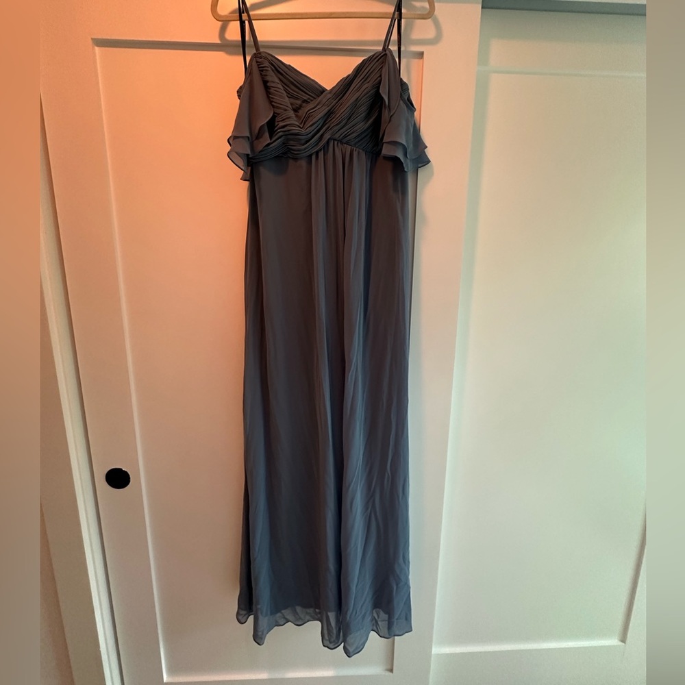 Bill Levkoff Dusty Blue Cold Shoulder Bridesmaid Dress